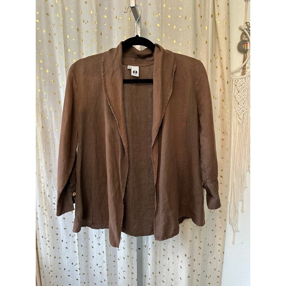 Spirit Activewear Women's 100% Linen Chocolate Brown Open Front Cardigan S